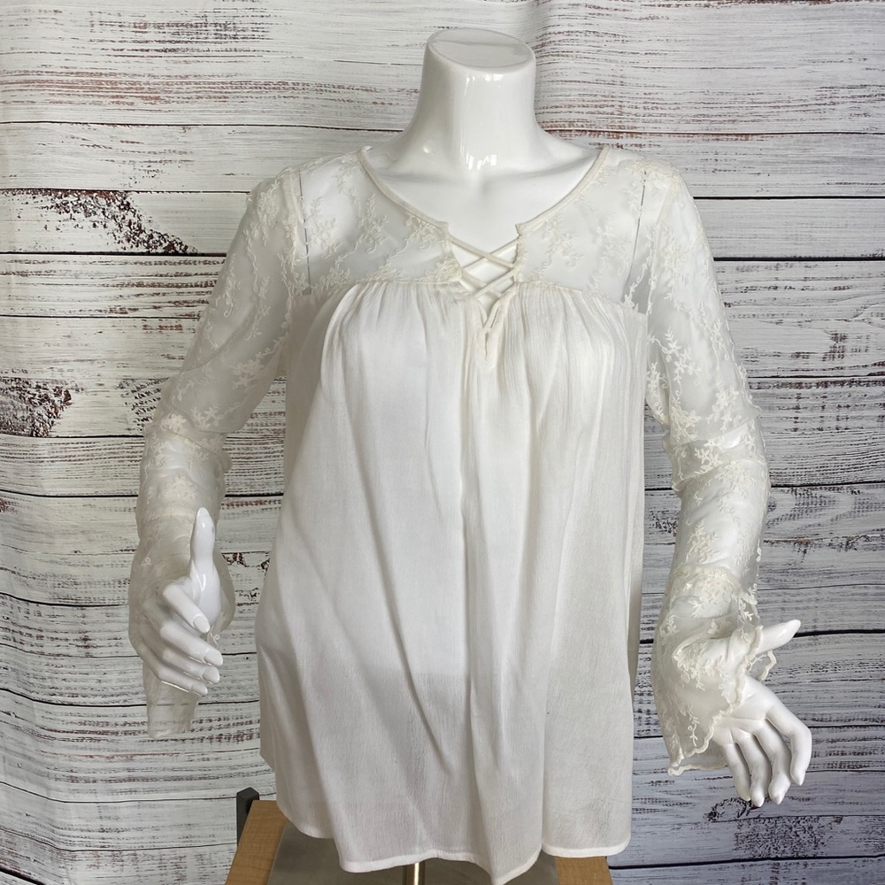 White Hollister Lace Bellsleeve Top Fall